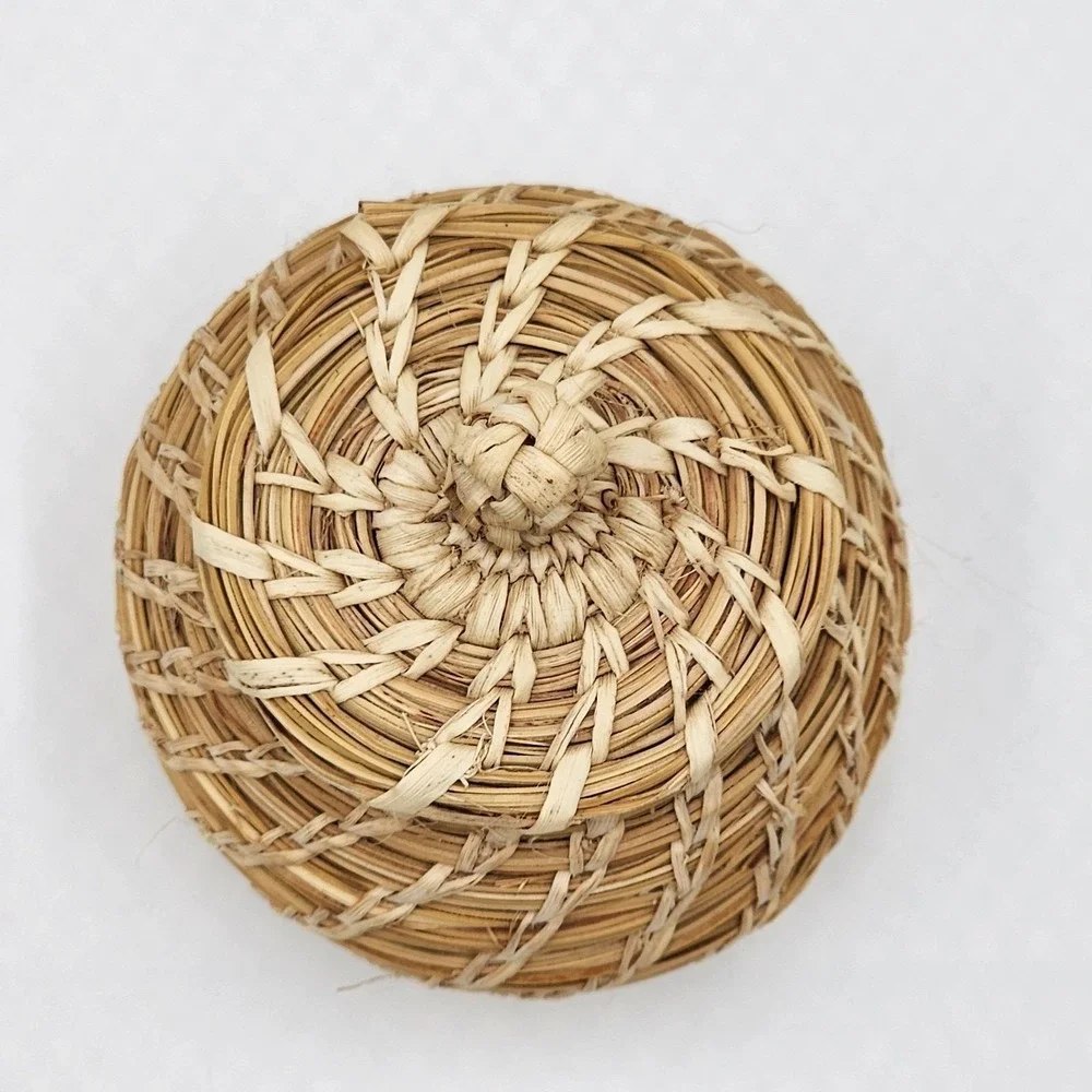 Vintage Tohono O'odham Papago Indian Handwoven Lidded Basket Signed Artisan